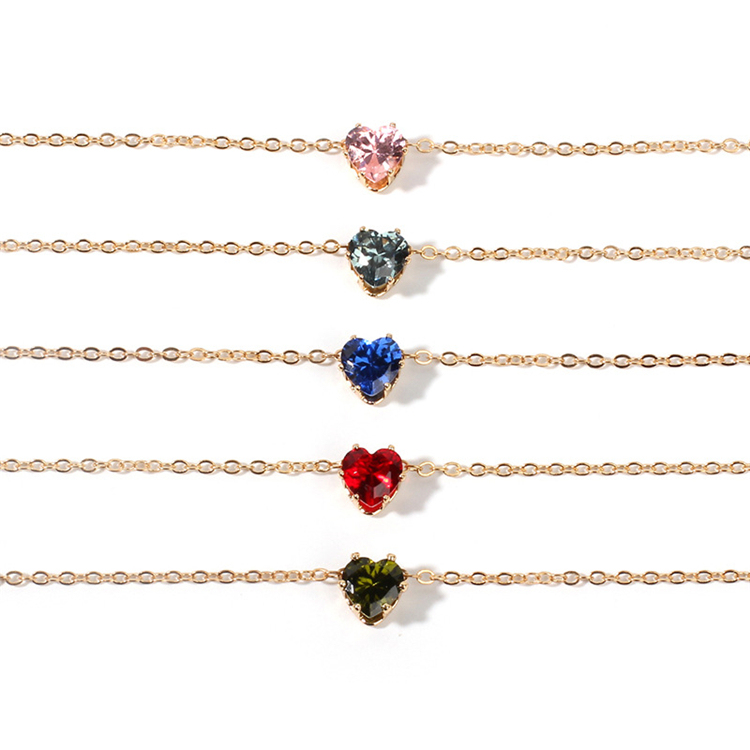 Trendz Simple alliage femmes Strass collier Gravé Coeur Charme Collier chaîne