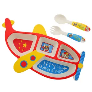 Simpatico cartone animato BPA gratuito fibra di bambù melamina bambini bambini diviso piatto da pranzo stoviglie set di stoviglie