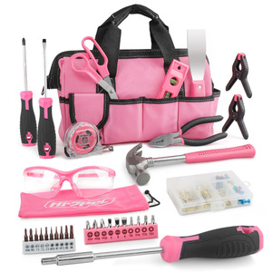 Pink Ladies' Toolbag130 Piece Home Tool Kit With Bag For Household Repair And Maintenance - Product Image 1