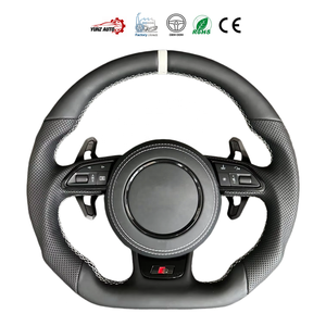 Volante in Vera Pelle Nera con Striscia Bianca Personalizzato, Semi-Perforato per <span class=keywords><strong>Audi</strong></span> A1 A3 A4 A5 <span class=keywords><strong>A6</strong></span> A7 S/RS Q3 Q5 Q7 TT R8 - Product Image 1