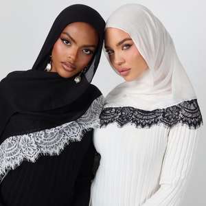 Hijab en coton modal viscose rayonne floral léopard avec dentelle et couture bébé, dentelle sur 4 côtés, écharpe en coton - Product Image 2