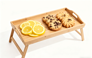 Bàn khay tre hiện đại di động có chân gấp, tay cầm, kiểu đứng, 2 tầng, dùng làm khay ăn sáng cho phòng khách - Product Image 4