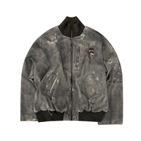 Blouson Bomber Homme Personnalisé en Toile Épaisse Rembourrée – Manteau d'Hiver Zippé de Haute Qualité, Style Vintage, Délavé à l'Acide, Effet Vieilli et Frangé, Effet Salissé par Pulvérisation