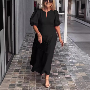 <span class=keywords><strong>Robe</strong></span> <span class=keywords><strong>d</strong></span>écontractée à manches bouffantes et col rond, couleur unie, coupe ample, best-seller printemps-été pour femmes - Product Image 1