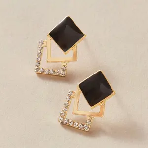 Kaimei 2021 new multi-layer rhombus black square diamond earrings personalized design black enamel small gold stud earrings