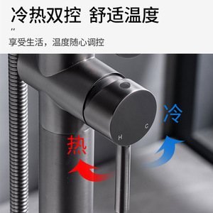 Floor Stand Bathtub Faucet Double Handle All Copper Hot Cold Water Rain Shower Head Round For Home Hotel - Product Image 4