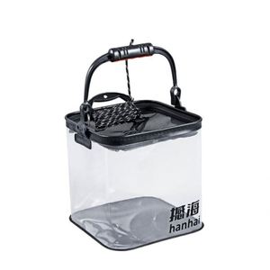 New Transparent Canvas Fishing Bucket Fishing <b>Rod</b> <b>Holder</b> Foldable 10L Capacity Multi-functional Portable Live Fish Container - Product Image 1