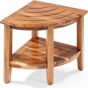 Tabouret de douche en teck à 2 niveaux avec étagère de rangement et pieds antidérapants réglables - Product Image 1