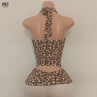 Kledingset met eigen logo voor dames, Y2K stijl, 2-delig, luipaardprint, haltertop en opvouwbare taille shorts, skinny loungewear set
