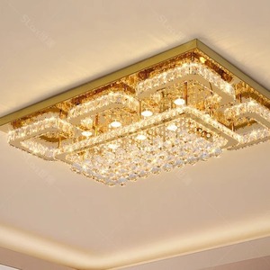 2025 hiện đại sang trọng dẫn đèn trần titan vàng hình chữ nhật đèn pha lê cho phòng khách sạn & nhà hàng AC Powered - Product Image 1