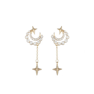 Pendientes de circonita con forma de estrella y luna, delicados, con microincrustaciones, joyería para mujer, elegantes, estilo universitario - Product Image 1