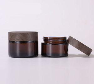 Envase de Vidrio Negro de Lujo Ecológico con Tapa de Madera de 5g 10g 15g 20g 30g 50g 60g 100g para Cosméticos, Cremas y Productos Faciales - Product Image 2