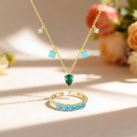 Collier et bague ouverte élégants en argent sterling S925 plaqué or 18 carats avec pendentif œil porte-bonheur en zircon pour femme - Vente en gros