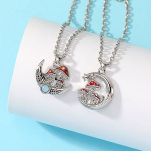 创意水滴油合金月亮吊坠项链长毛衣链，时尚镀银金属派对 - Product Image 1