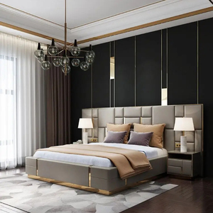 Lit de luxe, ensemble de chambre à coucher de haute qualité, lit simple, queen, double, king, moderne, en cuir capitonné, meubles de taille - Product Image 5