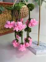 Planta Colgante de Glicinia Hecha a Mano con Ganchillo, Flor Rosa, Decoración para el Hogar, Flor de Hilo Hecha a Mano, Adorno para Pared o Ventana