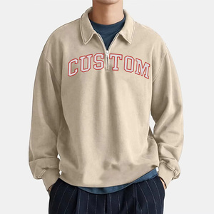 Felpa Pullover Personalizzata <span class=keywords><strong>con</strong></span> Logo per Uomo, in Pile Terry, Mezza Zip 1/4, Colletto Rovesciato, Oversize in Cotone - Product Image 1