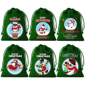Sac en velours de Noël 10x12cm, logo personnalisable, sac en velours doux, pochette cadeau pour les fêtes, à utiliser pour la décoration de Noël, l'emballage de bonbons - Product Image 5