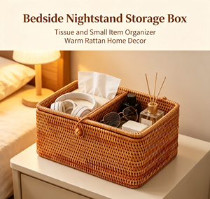 Boîte à mouchoirs en rotin faite à la main avec couvercle, organiseur de rangement tissé écologique pour la maison, le bureau et l'hôtel - Product Image 2