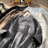 Camiseta de punto oversize de algodón con cuello redondo clásico, estampado en relieve, con logo personalizado en 3D para mujer