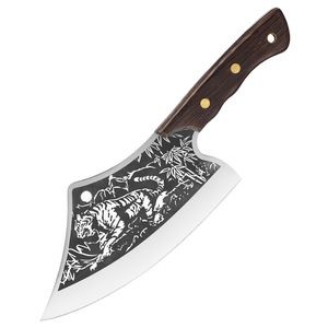 Couteau de boucher forgé à motif de tigre robuste couteau à hacher couperet à viande de cuisine extérieure avec gaine en cuir - Product Image 1