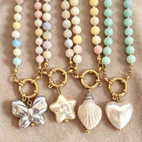 Collier à maillons perlés plaqué or 18 carats, imitation perle baroque, étoile à cinq branches, papillon, cœur, cadeau bouddhisme Zooing