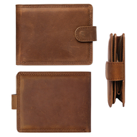 Crazy Horse Dompet Kulit Pria, dengan Tali Antik Pendek Lipat Dua Dompet Kulit dengan Kantong Koin