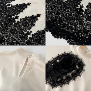 Vestido Kaftán Modesto de Dubái para Mujer, Color Marfil, Encaje Negro, Satén, Cuello Alto, Manga Murciélago, Vestido Largo de Noche para Fiesta, OEM, ODM, Venta al por Mayor - Product Image 3