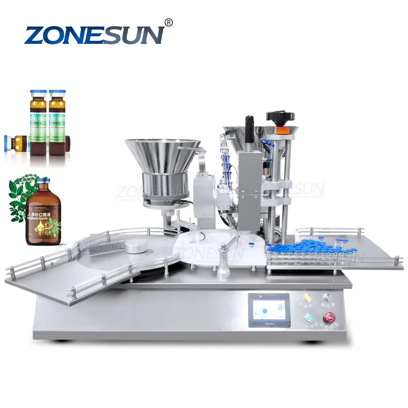 ZONESUN ZS-AFC20 tam otomatik masaüstü peristaltik pompa küçük hacimli sıvı cam flakon dolum sıkma kapaklama makinesi