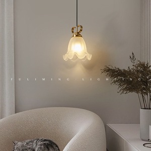 Nordic Style Single-Head Floral Glass Pendant Light <b>Small</b> Brass Bedside <b>Sofa</b> Side Table Lamp Middle Sized Decorative Lampshade - Product Image 6