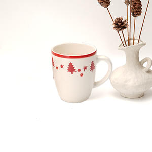 Juego de vajilla de diseño de árboles de Navidad con borde rojo, regalo de fiesta de vacaciones, cuenco de cerámica de dibujos animados, plato, taza, juego de vajilla personalizado - Product Image 6