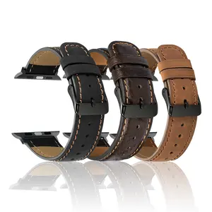 Bracelet en cuir véritable souple noir marron à queue ronde de luxe pour Apple Watch pour I watch 7
