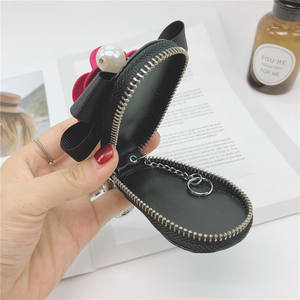 Femme Pu cuir Rose fleur porte-clés étui à clés de voiture avec perle incrustée femmes porte-clés fermeture éclair clé portefeuille sac étui voiture accessoires - Product Image 5