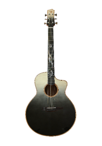 Guitarra Acústica de 41 Pulgadas con Tapa de Abeto Sólido y Fondo de Arce, Acabado Brillante Azul Degradado, Incrustaciones de Concha de Abulón Sirena, Guitarra Folk - Product Image 2