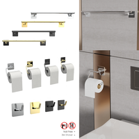 Perlengkapan Kamar Mandi Hotel Modern Tanpa Bor Perekat Tempel Sendiri Bahan Stainless Steel 304 Hitam Matte Kotak 4 Buah untuk Kamar Mandi dan Toilet