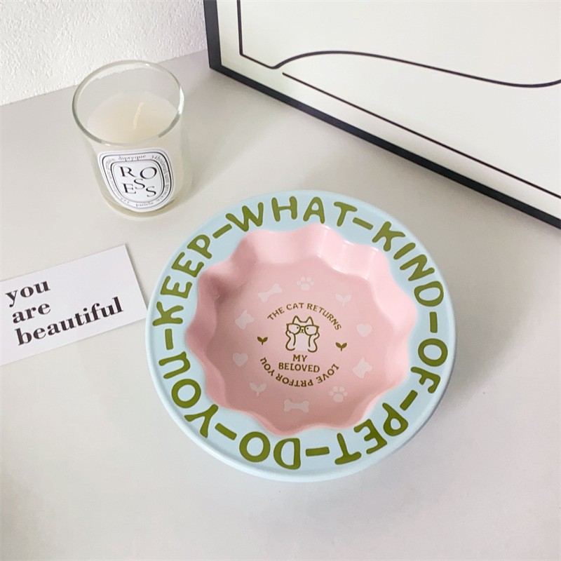 ชามขอบลูกไม้ - สีเขียวอมชมพู [ผิวด้าน]