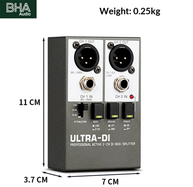 BHA Active DI Box Impedance Converter Effects Unit Audio Isolator to Convert Unbalanced Signals to Balanced Output OEM CE FCC