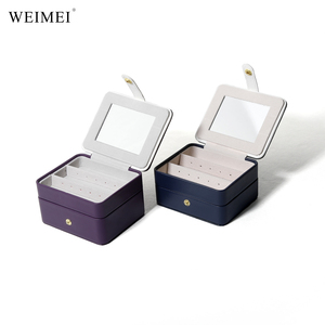 Boîte à bijoux spacieuse en cuir et velours WEIMEI, personnalisable, bleu et violet, avec miroir, durable, organiseur de bijoux de voyage - Product Image 3