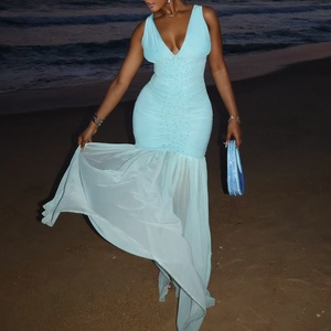 เดรสยาวทรงสวยหรู สายเดี่ยว ผ้าตาข่าย แต่งระบาย จับจีบ โชว์หลัง เซ็กซี่ คอลเลคชั่นซัมเมอร์ 2026 - Product Image 1