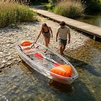 Kayak transparent cristallin directement de l'usine, 2 places pour adultes, canoë double en polycarbonate transparent pour loisirs en plein air et photographie