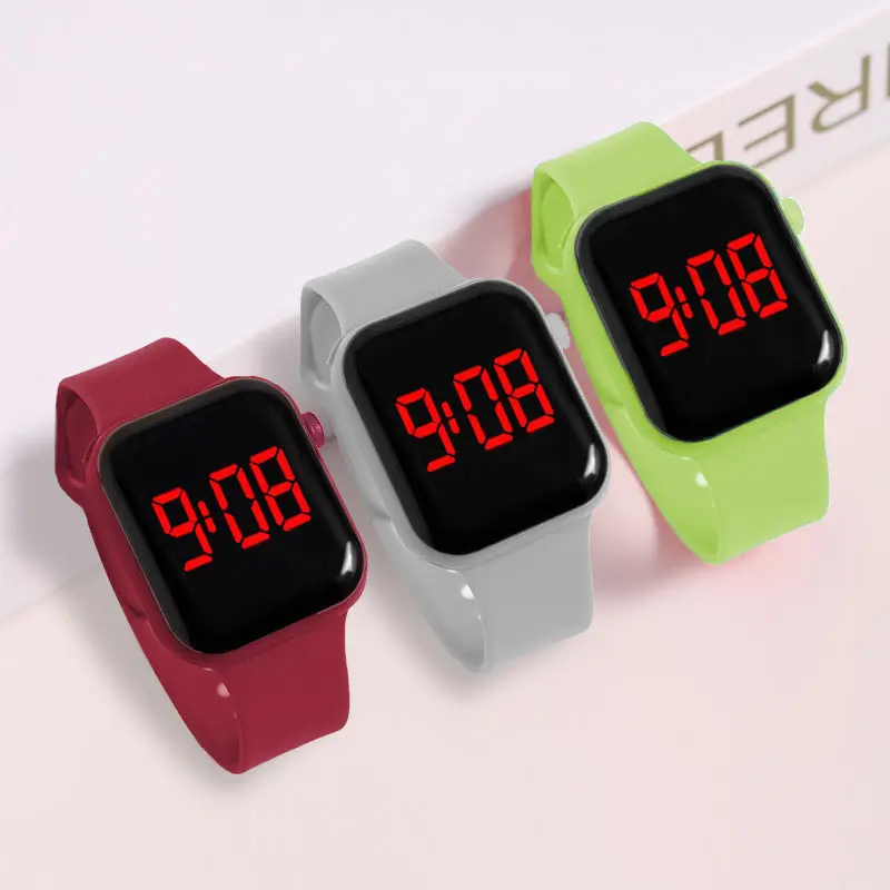 Stock wholesale kids simple sunglasses square LED watch men's waterproof sports leisure watch silicone clock Relogio