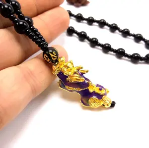 Kalung liontin buatan tangan, Kalung liontin PI Xiu dapat diatur, rantai manik-manik tali tenun buatan tangan berubah warna hangat kreatif