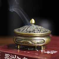 Mini brûleur d'encens en alliage de style chinois, pot vintage pour encens de bois de santal, support pour méditation zen, décoration de la maison