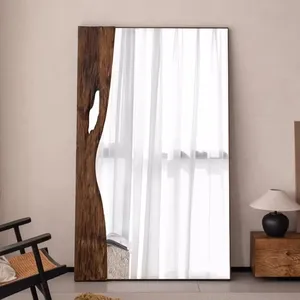 Espejo moderno de cuerpo completo, marco de madera de pie, luz de lujo, espejo de arte, diseño de suelo estético, Espelhos - Product Image 2
