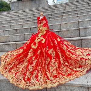 ชุดกี่เพ้าลายมังกรแดงและลวดลายมงคลพร้อมชายกระโปรงยาว ชุดเดรสสัตว์เลี้ยงน่ารักลายหมีน้อยแบบออริจินัลสำหรับแมวและสุนัข - Product Image 4