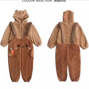 Pijama de una Pieza Radish Bear para Mujer, Otoño e Invierno, Felpa de Coral, Forro Polar Grueso, Cierre de <span class=keywords><strong>Cremallera</strong></span> - Product Image 6