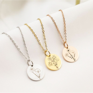 Mois de naissance Fleur Collier Personnalisé Pièce Gravure Bijoux En Or Bijoux Personnalisés Timbres Naissance Pierre Bijoux Bijoux En Ou Véritable - Product Image 2