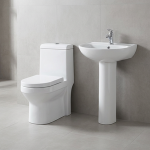 Ensemble combiné de salle de bains sanitaire en céramique avec pied de lavabo et placard à eau monobloc de qualité pour l'exportation Design de couleur blanche - Product Image 3