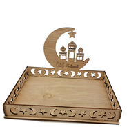 Plateau en bois pour Ramadan Eid avec conception de mosquée et d'étoile sculptée Vaisselle de fête musulmane Artisanat sculpté creux pour les célébrations