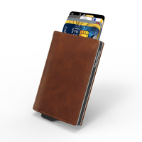 Dompet kartu kredit otomatis pria, dompet kulit Mini aluminium dengan kartu ID pemblokir RFID dompet pendek mode PU uniseks